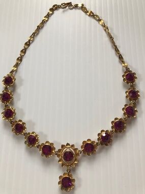 Vintage 22k gold plated Fuchsia Flower Temple Necklace